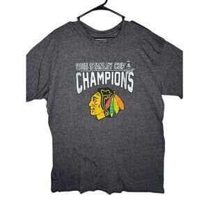 Retro Chicago Blackhawks 2015 Stanley Cup Champions Men's T-Shirt Gray X-Large